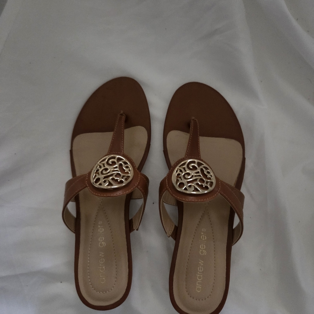 Andrew Geller Brown Sandals with Gold Detail